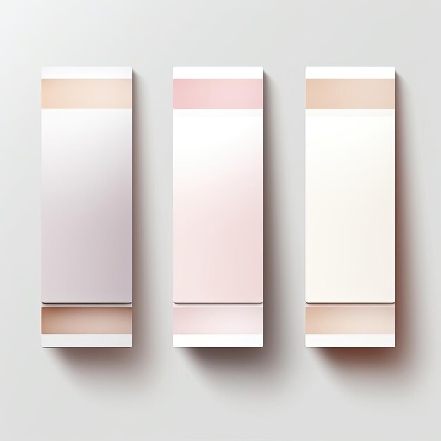 Three empty white boxes with pink and beige stripes