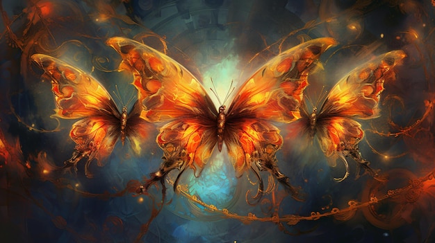 three fantasy fiery butterfly