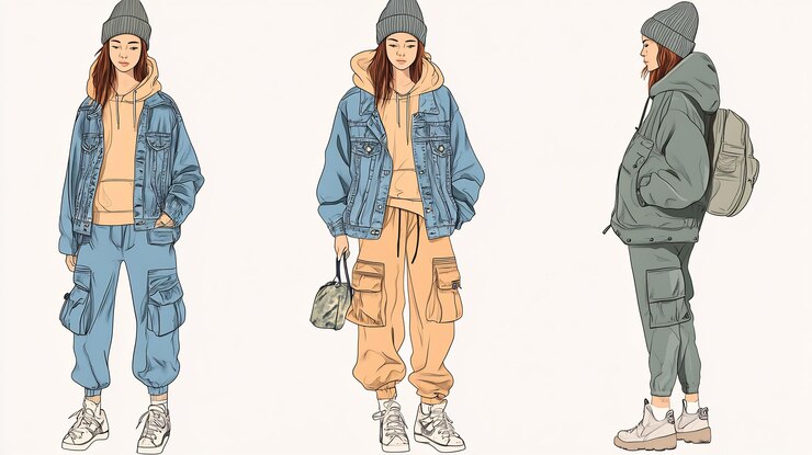 Photo カジュアルな服装を着た3人のファッショナブルな女性