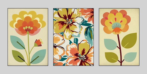 three figure triptych flowers abstract