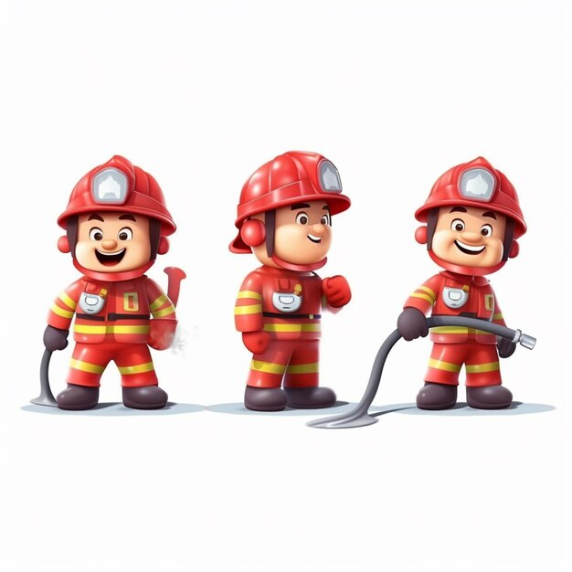three firemen in red uniforms are holding a hose generative ai