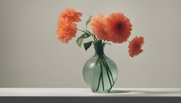 Photo three flowers in a green vase with one that has the word  on it