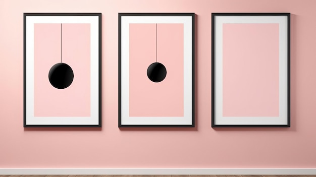 three framed pictures of a circle and a circle on the wall.