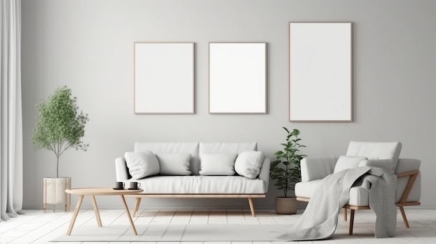 Three frames on a wall with three frames on them.