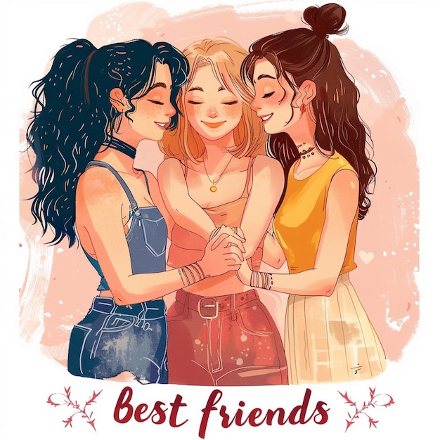 three friends happy mood celebrate friendship day together