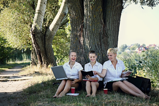 Three friends laughing fun