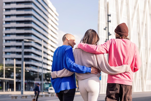 Three friends taking a peaceful stroll