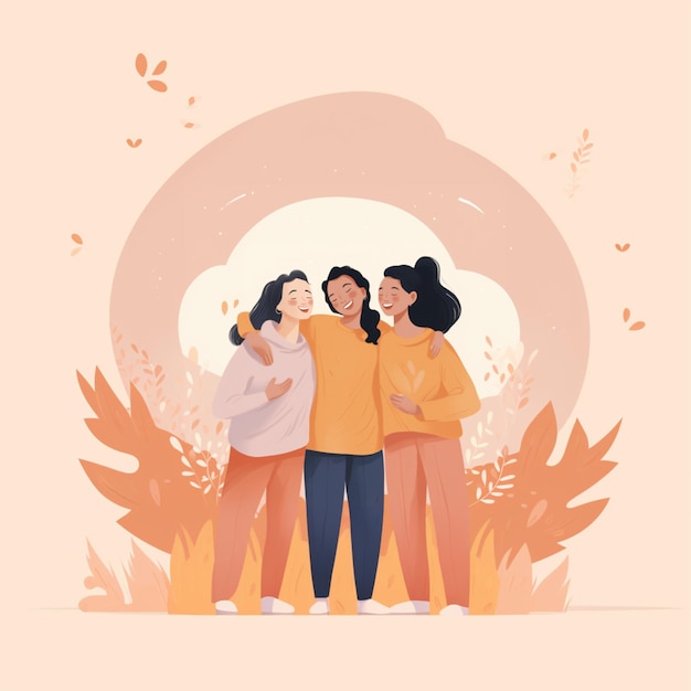 Three friends vector art illustration with text space minimalistic design a friendship day post