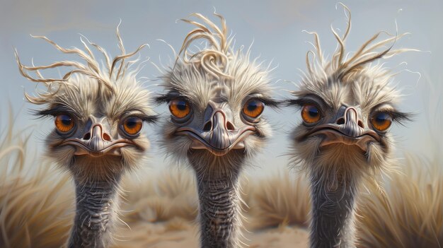 Three funny ostriches