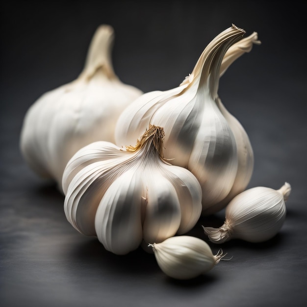 Three garlic cloves are on a black background