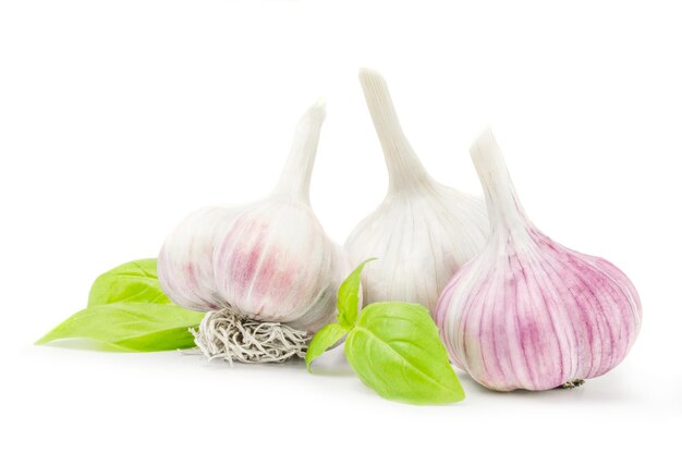 Three garlic isolated on white background cutout