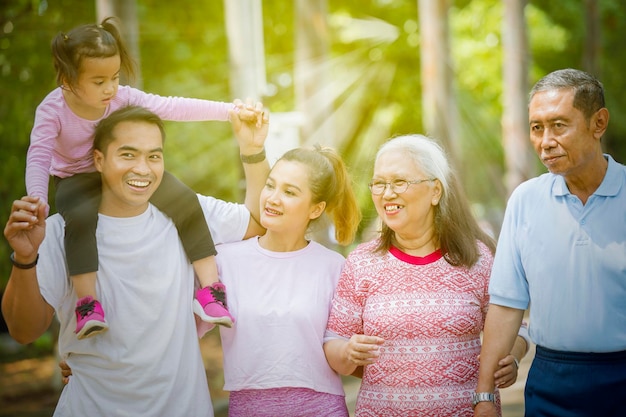 Three generation family walking together at park