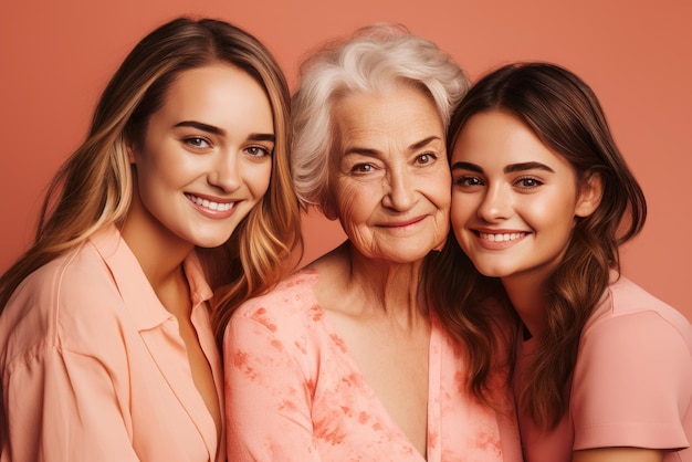 Photo three generations family women portrait generate ai