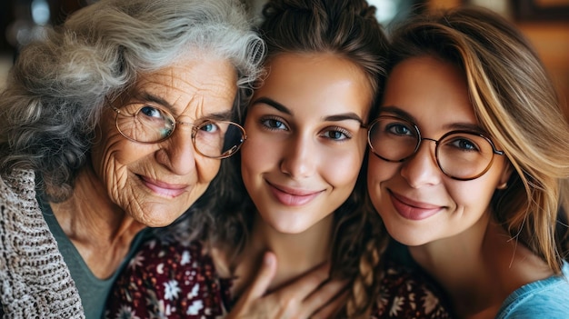 女性の3世代 幸せな祖母の肖像画