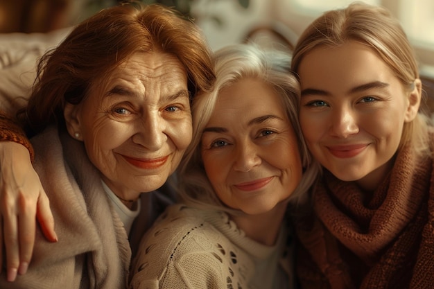 Photo three generations of women posing for a candid pho