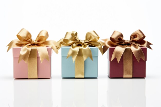 Фото Три подарочных коробки с золотыми луками и лентами
