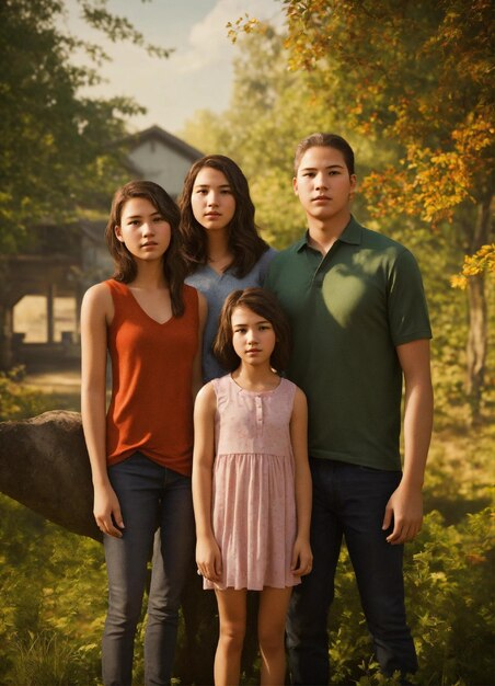 three girls pose for a picture with one wearing a blue and yellow shirt