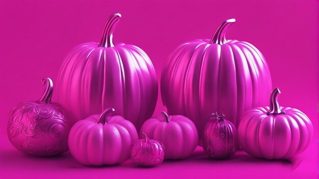 Photo three glass pumpkins, one of which is purple, and the other is pink.