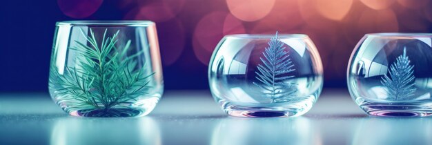 Photo three glass vases with different plants in them ai