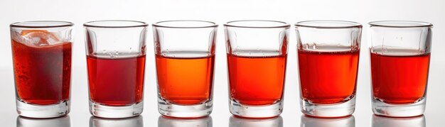 Three glasses of red liquid on a white background