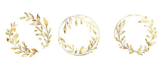 three gold leafy frames on a white background