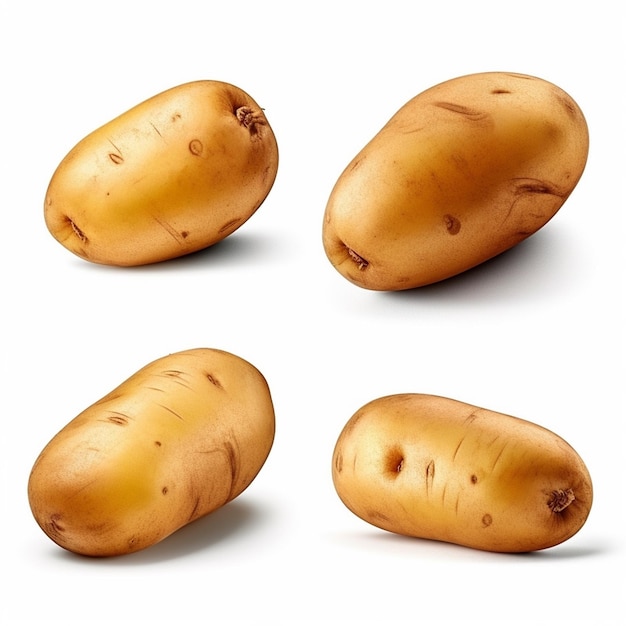 Three golden potatoes on a white background