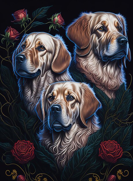 Three Golden retriever dogs