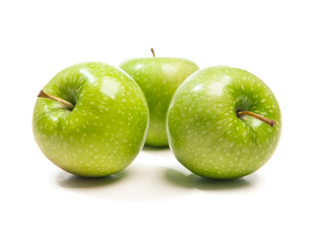 Three green apple, isolated on white background