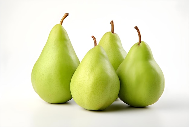 three green pears on a white background