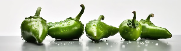 Three green peppers on a table