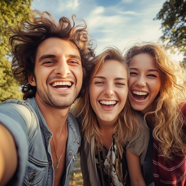 Three Happy Friends Having Fun Together