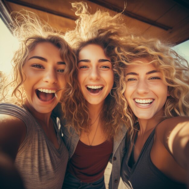 Three Happy Friends Having Fun Together