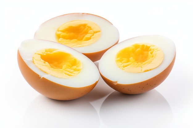 Three Hard Boiled Eggs on White Background On a White or Clear Surface PNG Transparent Background