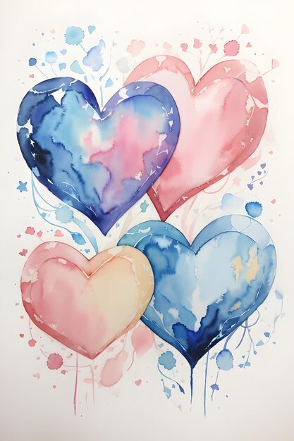 Three Hearts in Watercolor background ai generated