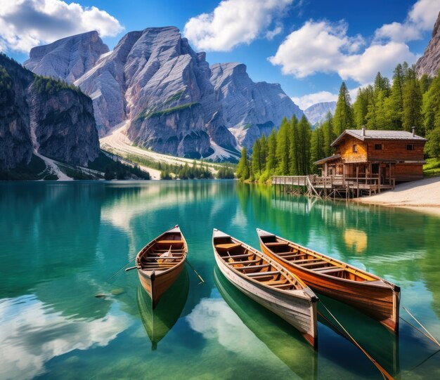 three huts with two boat in water on lake