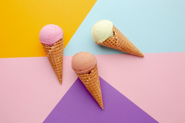 Three ice cream on cones