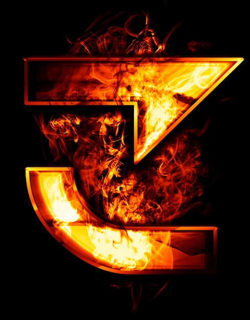 three, illustration of  number with chrome effects and red fire on black background