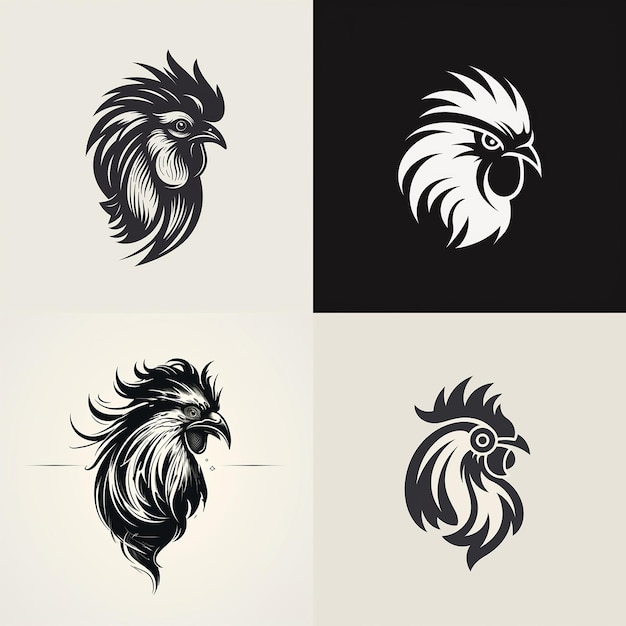 Photo three images of a rooster, a symbol of a rooster.