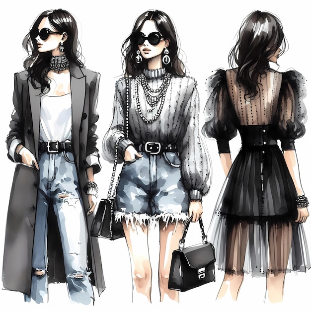 the three images of a woman with sunglasses and a bag