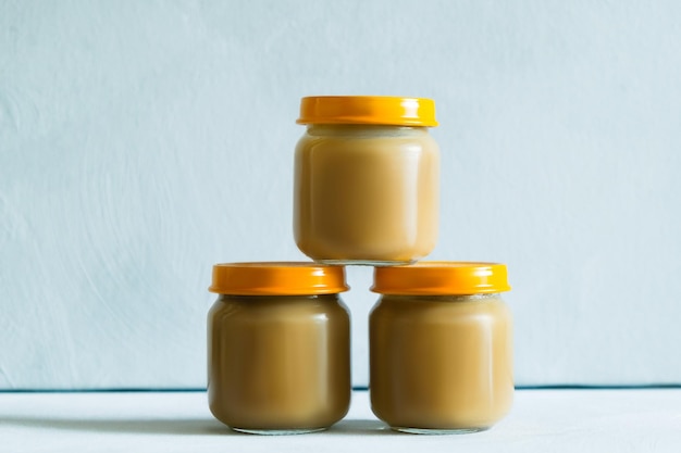 Three jars of vegetable puree Baby food