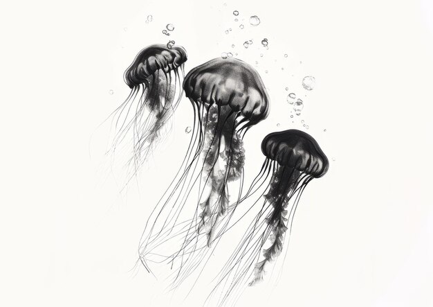 Фото Три медузы плавают в воде грациозные существа в естественной среде обитания