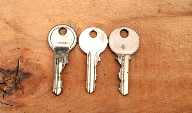 three keys on a wet wood