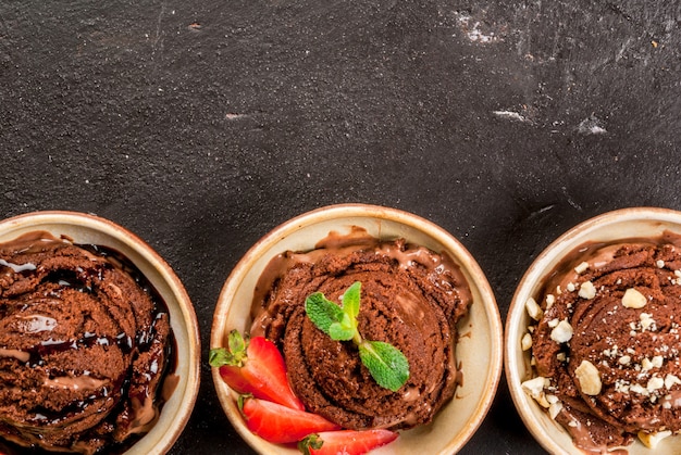 Three kinds of chocolate ice cream