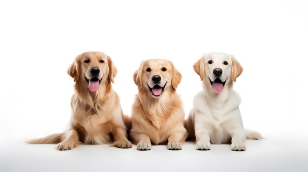 Photo three labrador dogs are isolated on a white background