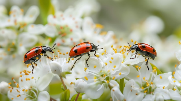 Three ladybugs on the beautiful flower