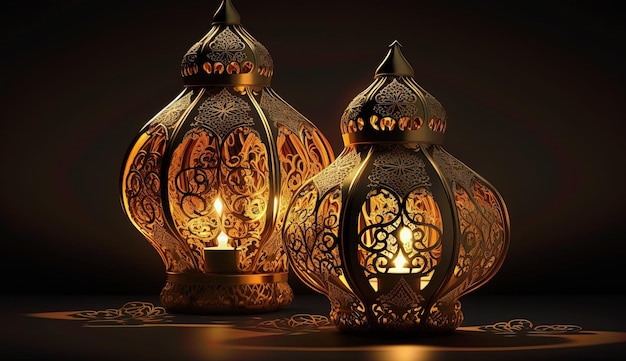 eid al-adha라는 단어가 있는 세 개의 램프