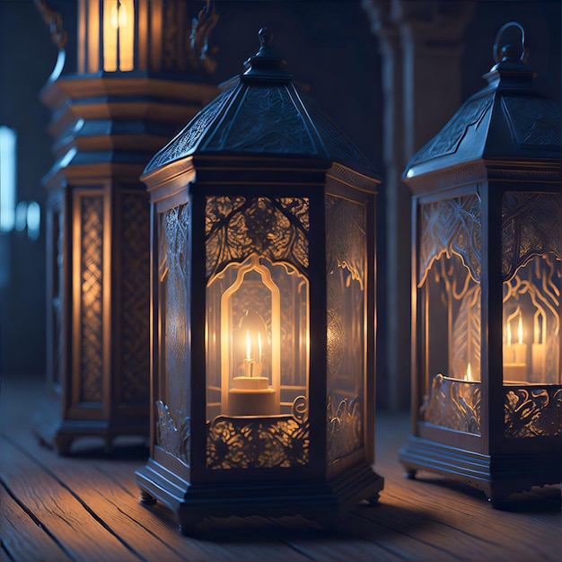 Three lanterns with the word candle on them