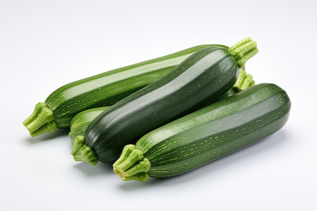 Three Large Green Cucumber on White Surface on White or PNG Transparent Background
