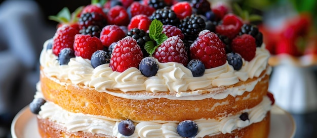 Three Layer Cake With Fresh Berries