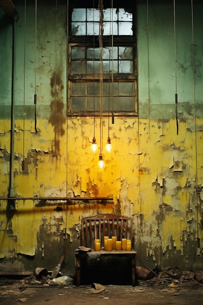 Photo three light bulbs hanging from the ceiling in an abandoned room